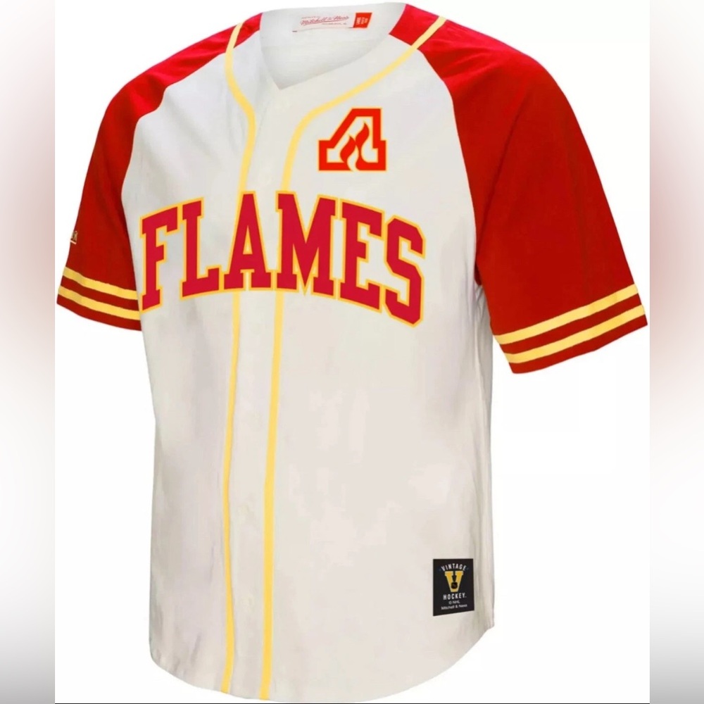 Atlanta Flames Hockey Mitchell & Ness Men's White Baseball Jersey XL Calgary